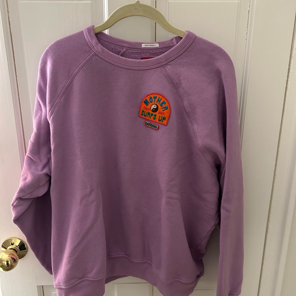 MOTHER Lavender Crew Neck Sweater with Colorful Patch